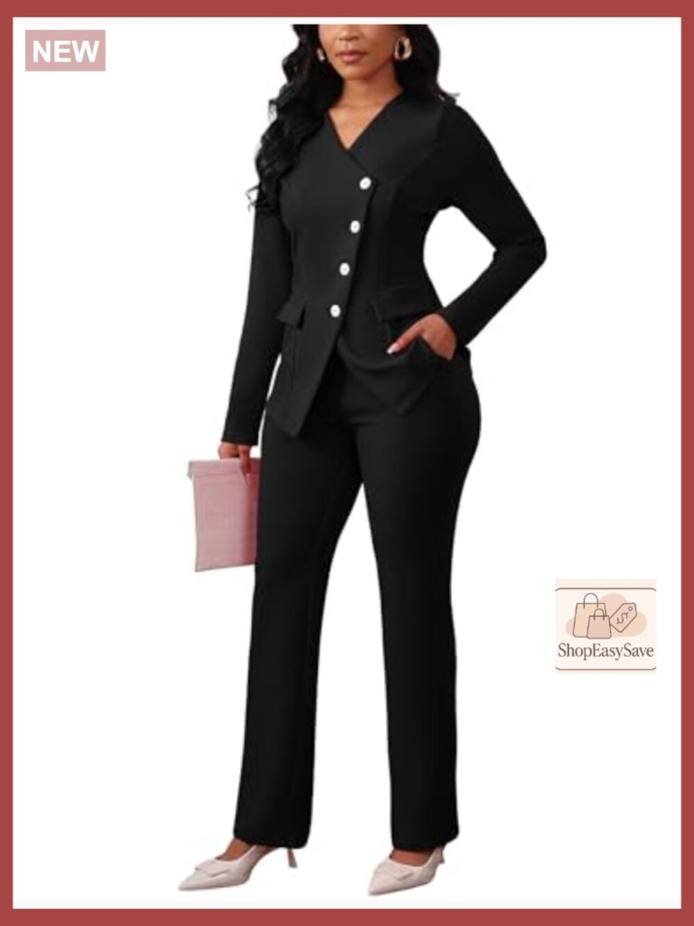 Dressy 2 Piece Pantsuit Set Long Sleeve Blazer High Waisted Wide Leg Pants Work - Picture 2 of 7